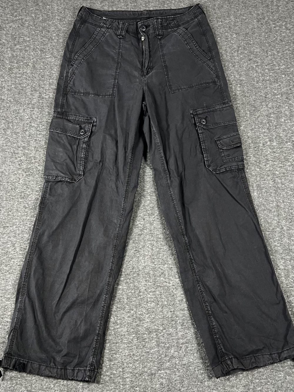 American Eagle Paratrooper Cargo Pants Women's 8 Black Baggy Jogger Utility Y2K